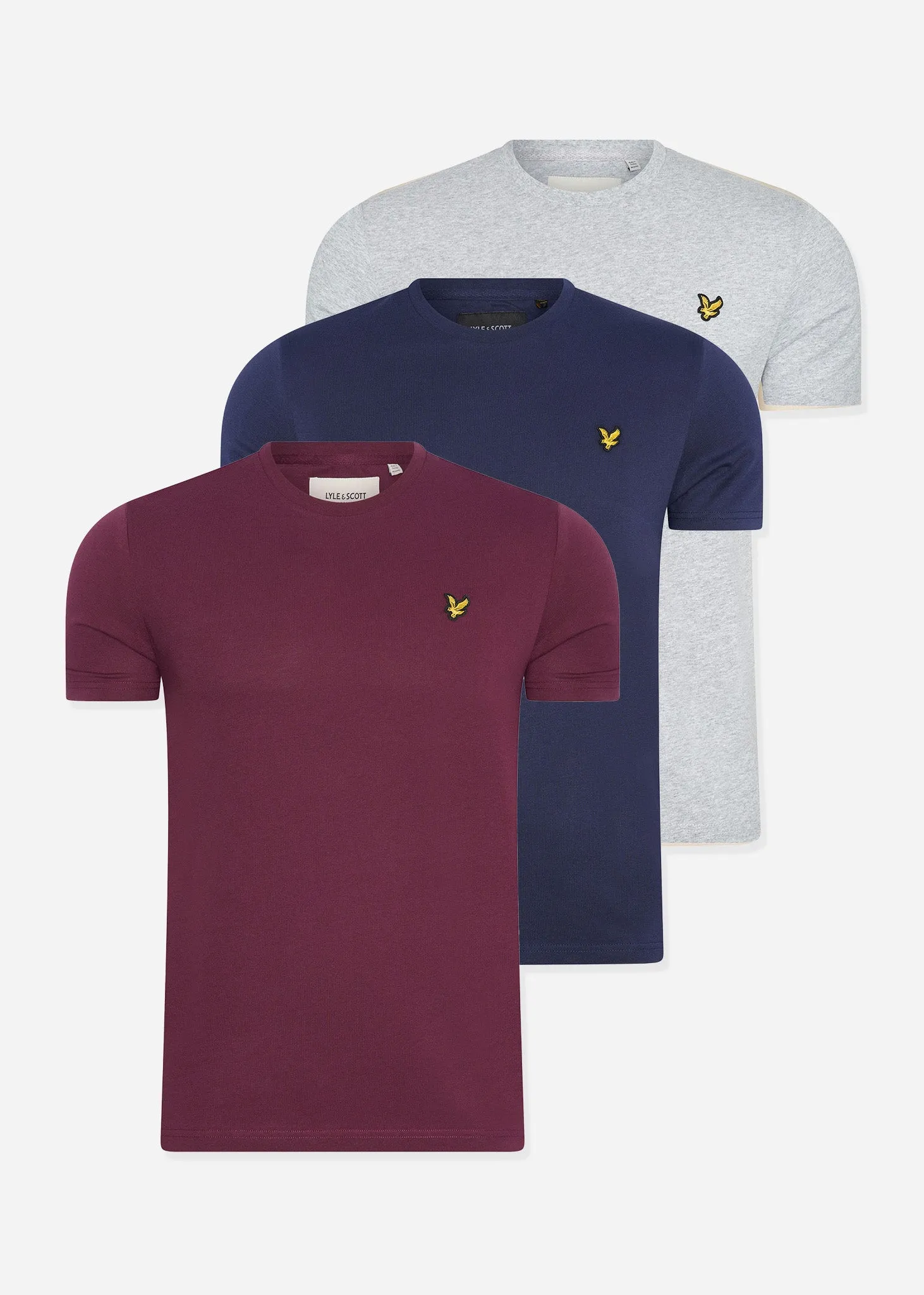 3 pack t-shirt - Burgundy - Navy - Light Grey Marl