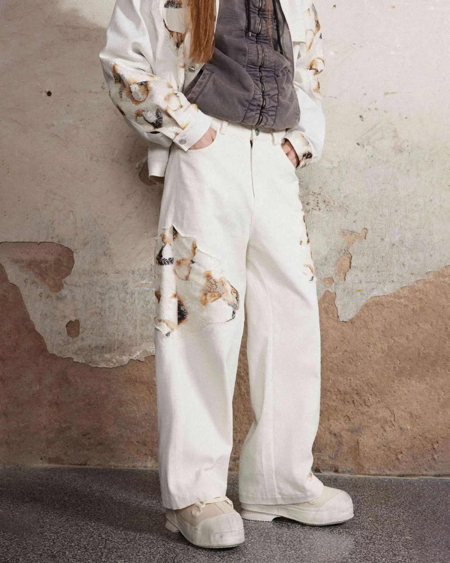 American Vintage White Lace Burnout Pants