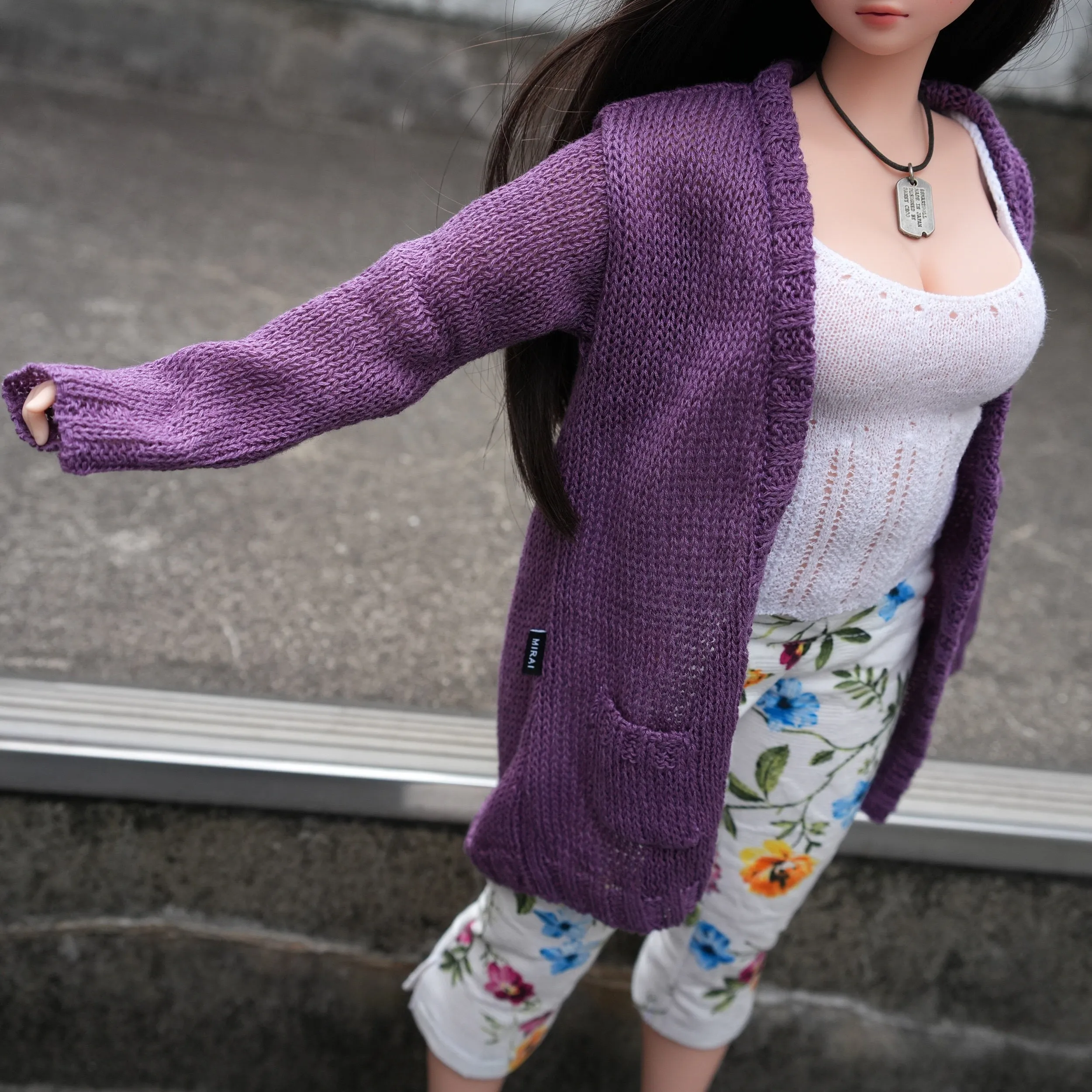 Baggy Knit Cardigan (Purple) [Pear Body]