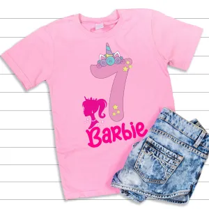 Barbie and Unicorn Theme 7th Birthday T-Shirts