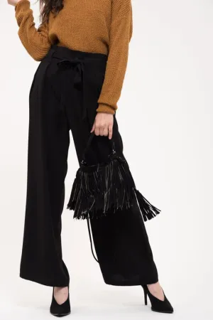 Belted Woven Wideleg Pants