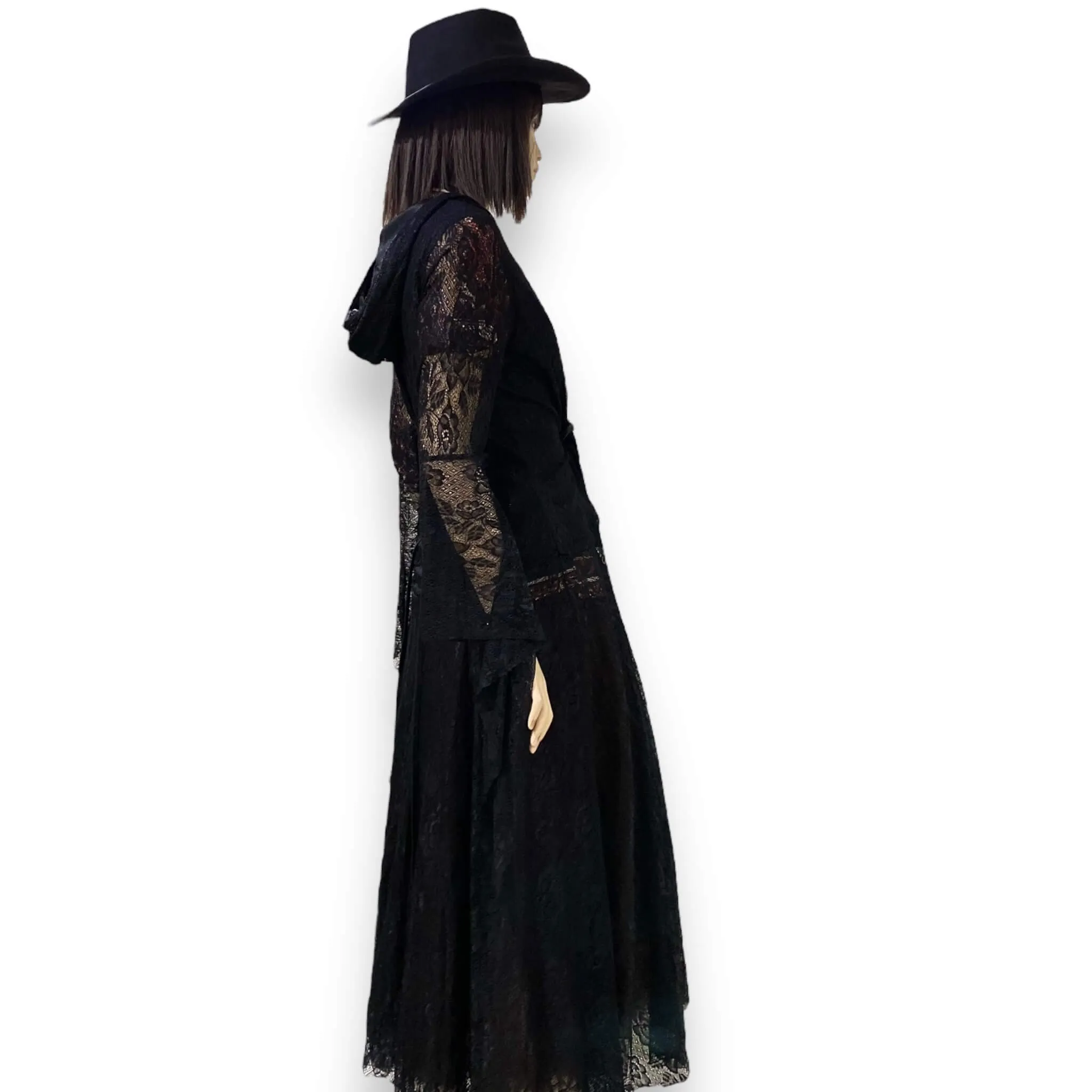 Black Lace Hooded Sheer Dress Coat