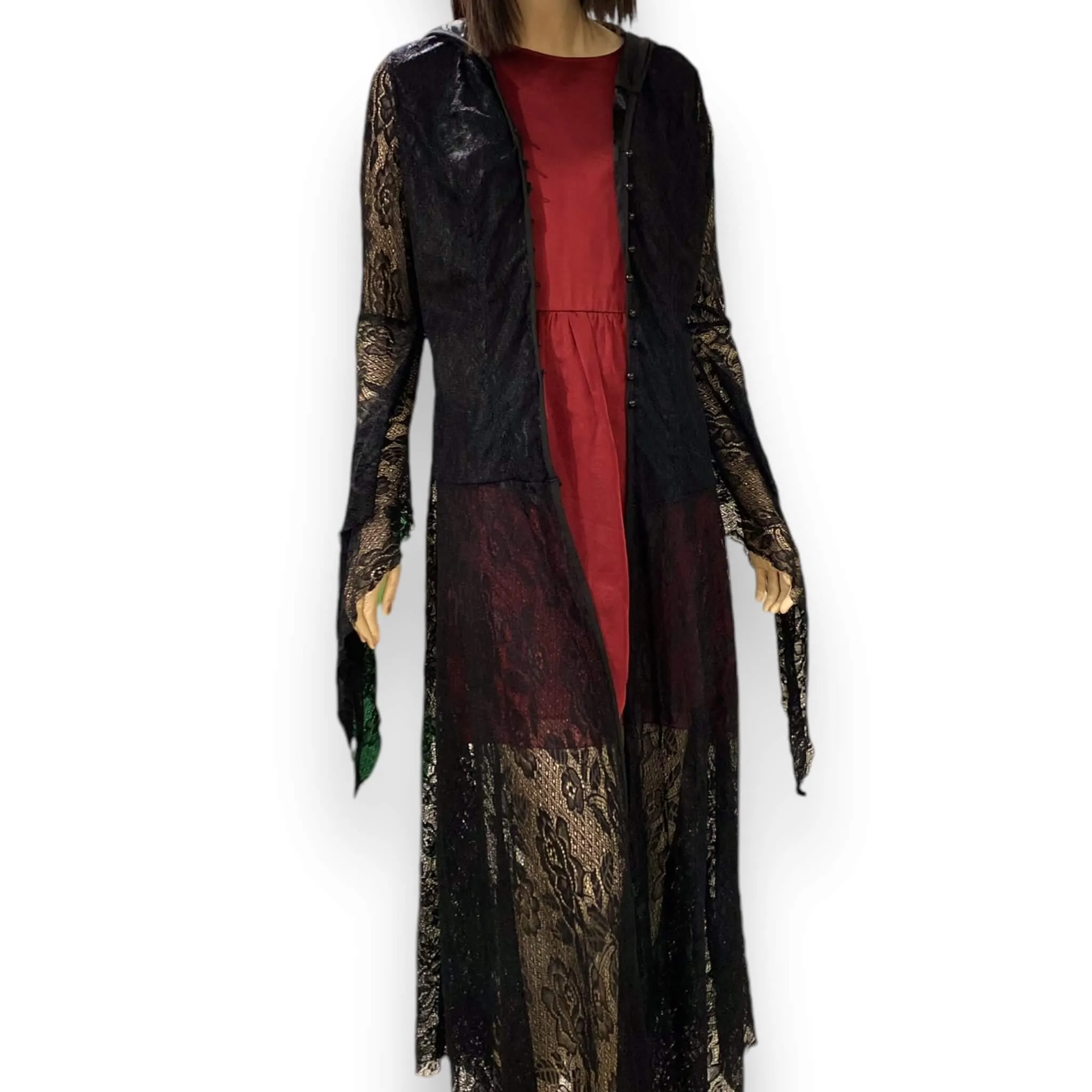 Black Lace Hooded Sheer Dress Coat