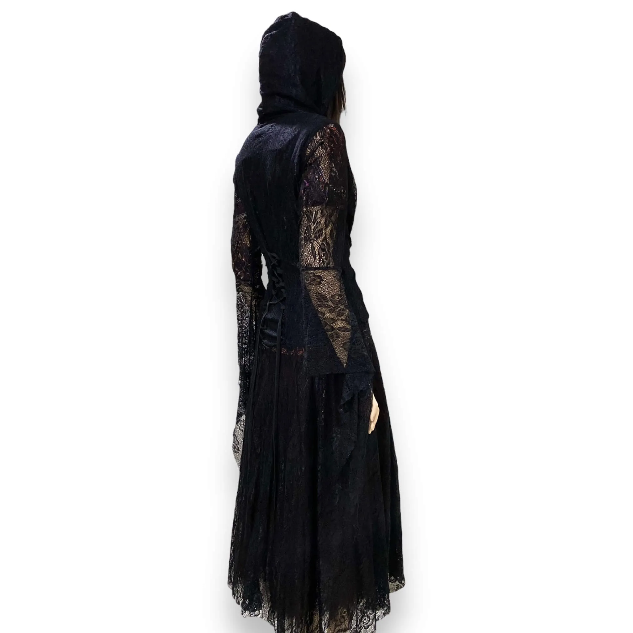 Black Lace Hooded Sheer Dress Coat