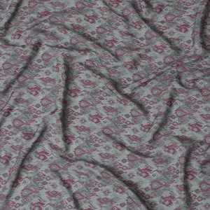 Boho Chic Viscose Crepe Fabric - Eclectic Grey & Pink Pattern, 110cm Width (India)  - D17644