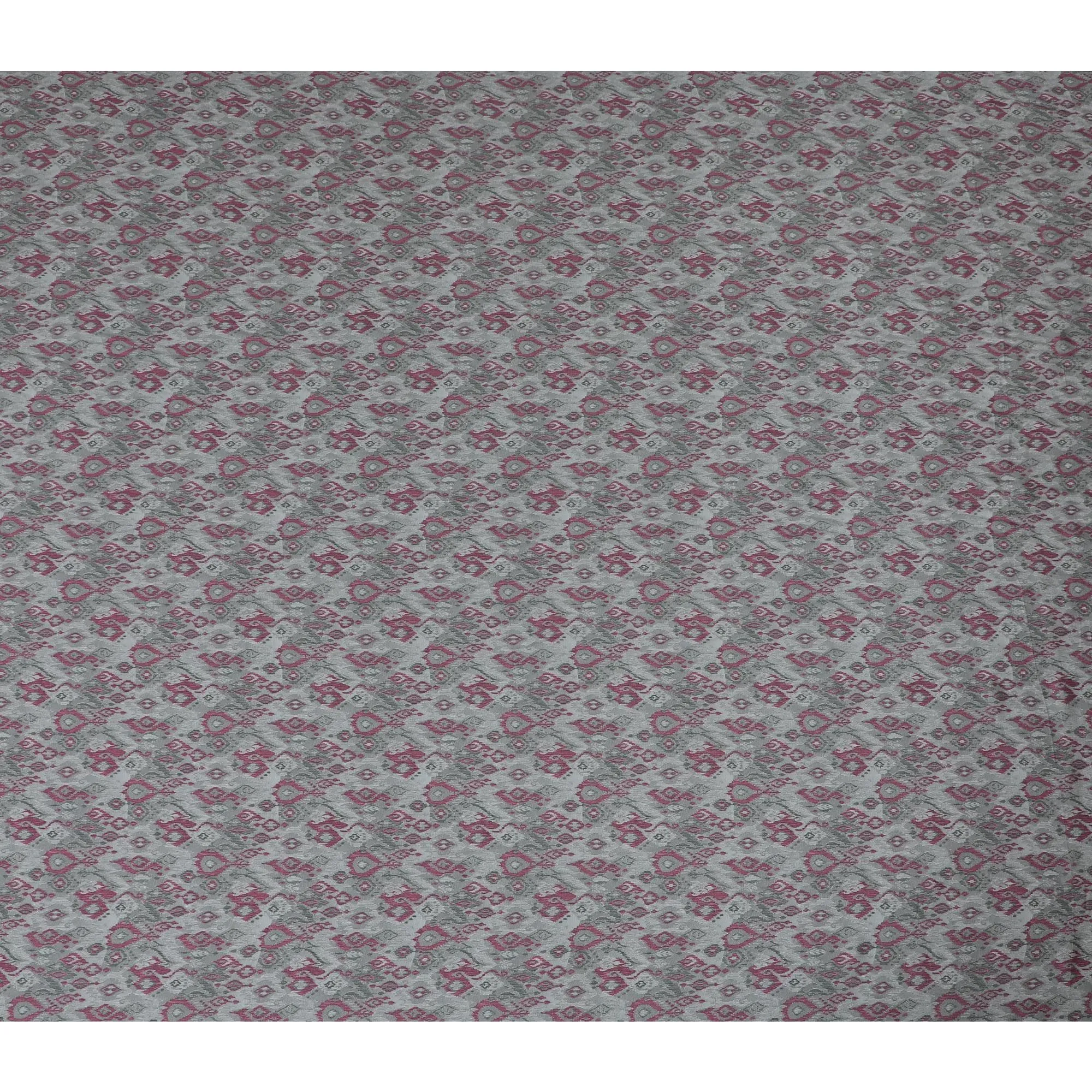 Boho Chic Viscose Crepe Fabric - Eclectic Grey & Pink Pattern, 110cm Width (India)  - D17644