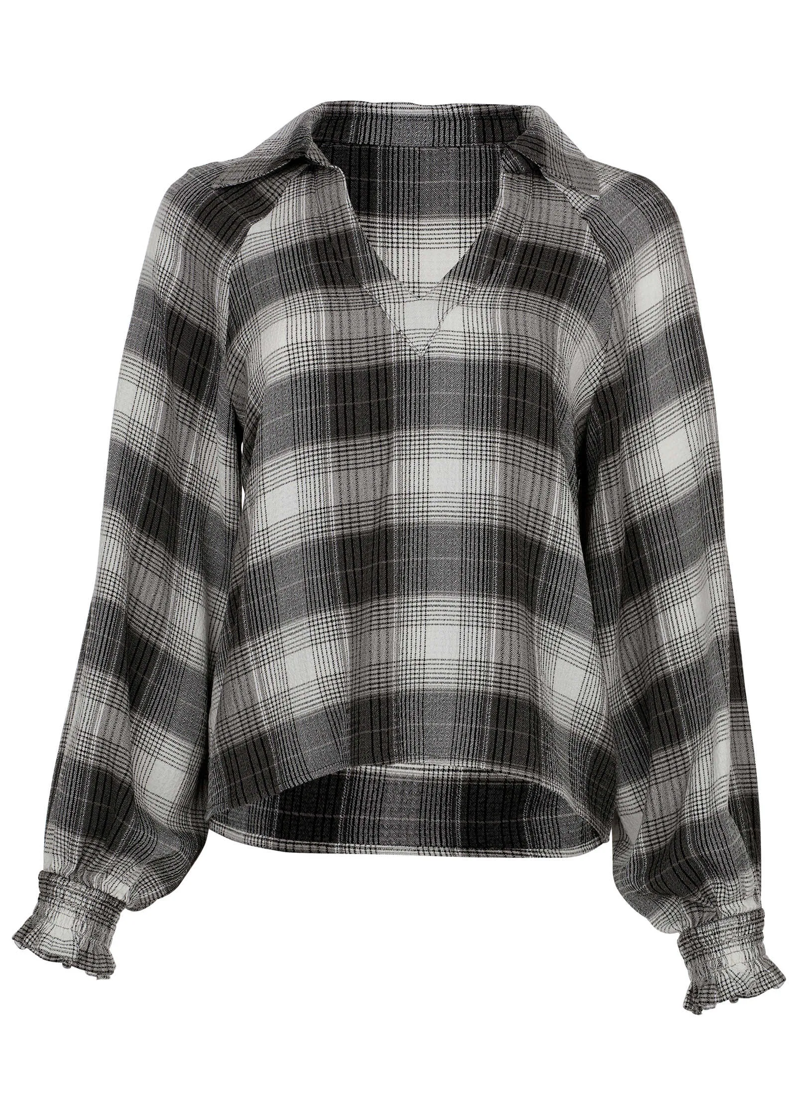 Brushed Plaid Blouse - Grey Plaid