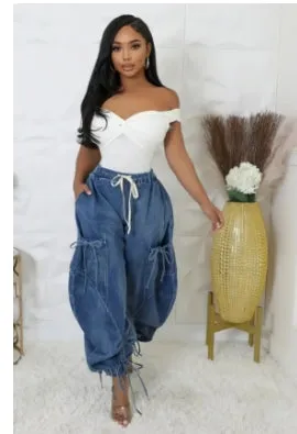 Cargo Drawstring Jeans