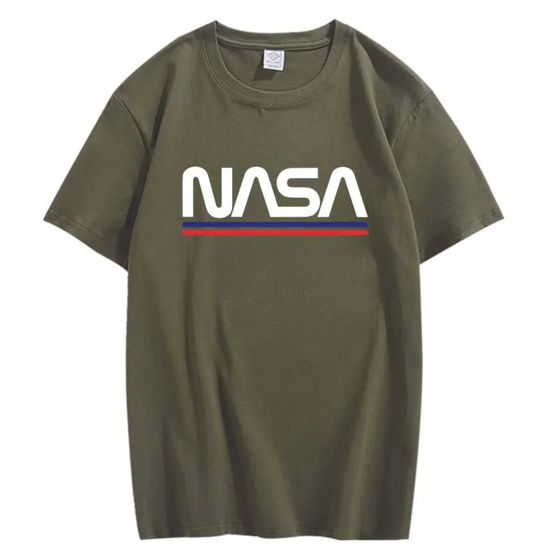 CORIRESHA Teen NASA Letter Print Casual Crew Neck Short Sleeve Basic Cotton T-Shirt