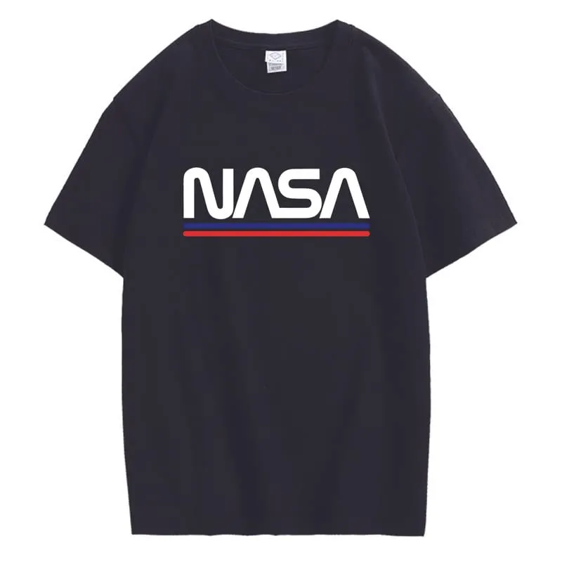 CORIRESHA Teen NASA Letter Print Casual Crew Neck Short Sleeve Basic Cotton T-Shirt