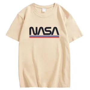 CORIRESHA Teen NASA Letter Print Casual Crew Neck Short Sleeve Basic Cotton T-Shirt