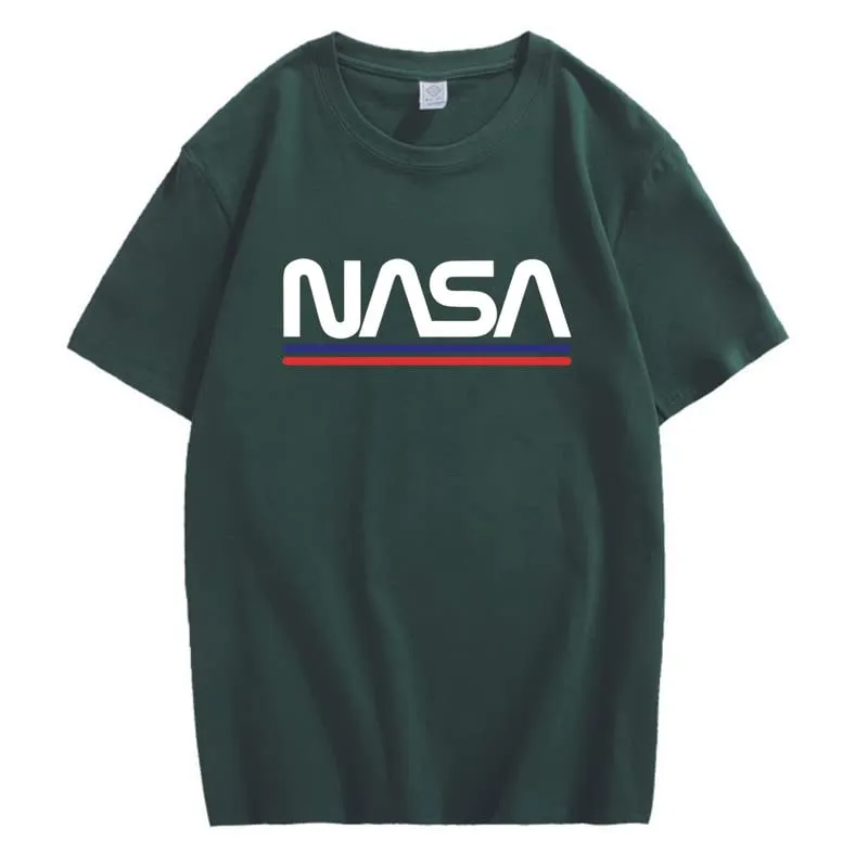 CORIRESHA Teen NASA Letter Print Casual Crew Neck Short Sleeve Basic Cotton T-Shirt