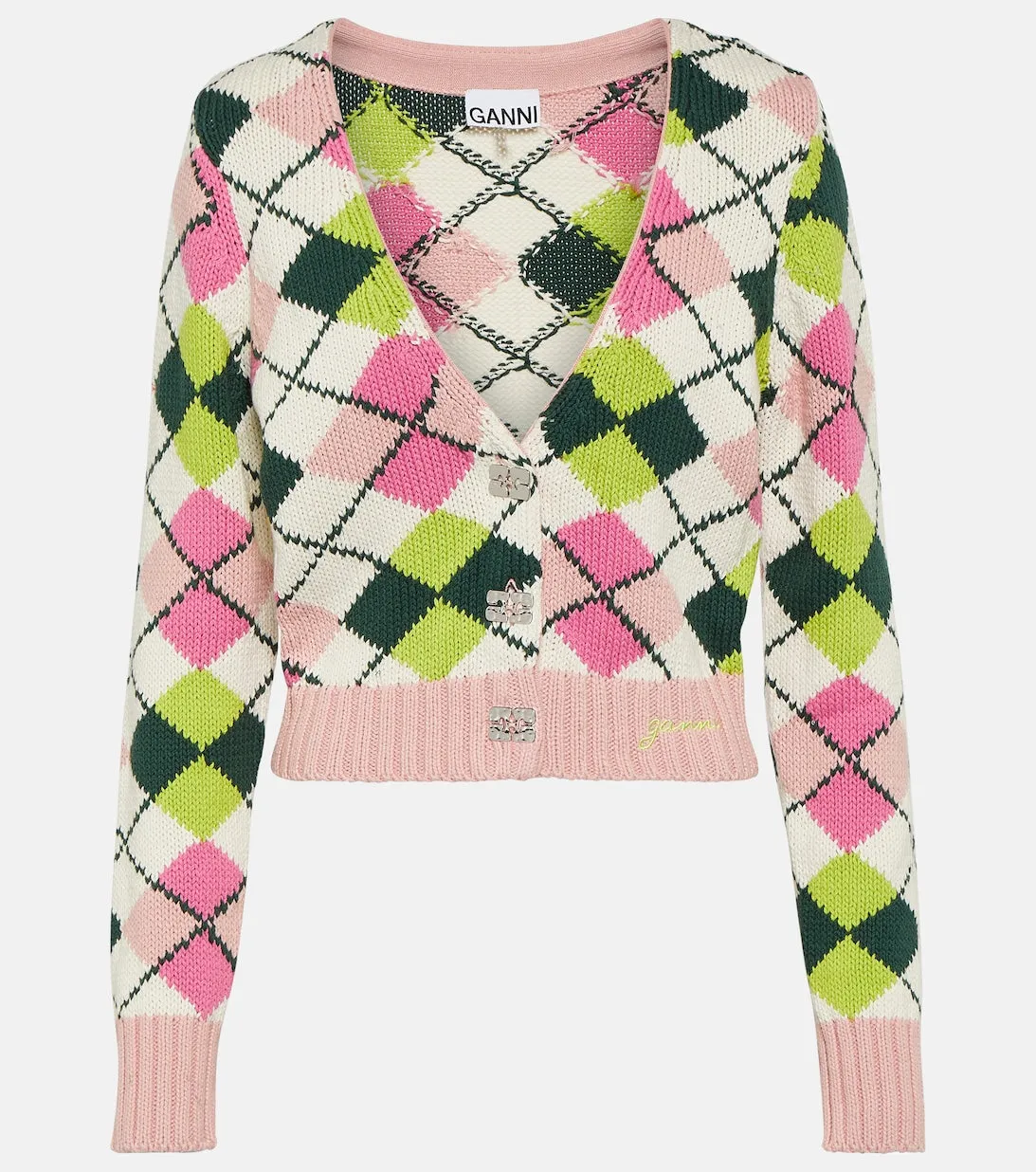 Cotton cardigan with diamonds GANNI, multi-colored