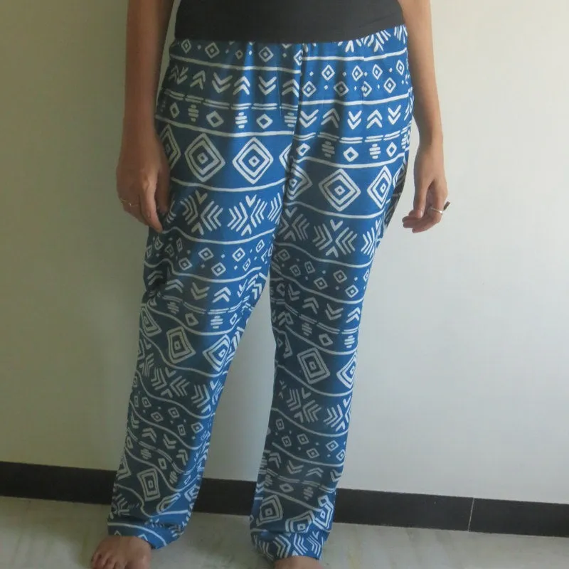 Dark Blue Aztec Straight Cut Drawstring Pajamas