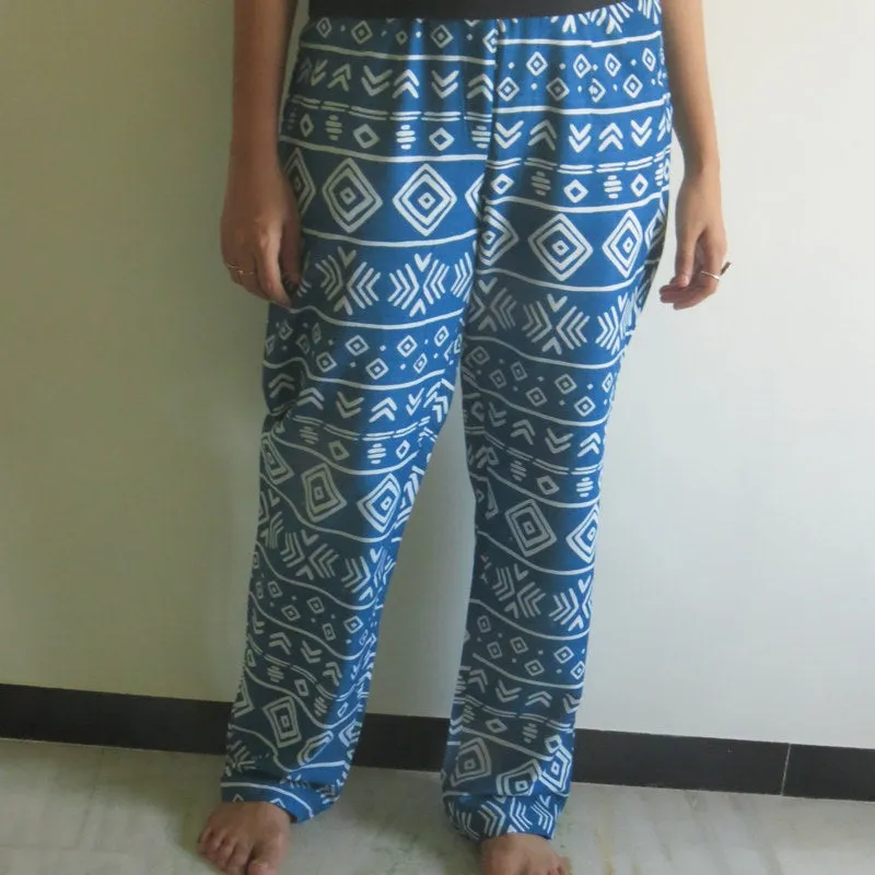 Dark Blue Aztec Straight Cut Drawstring Pajamas