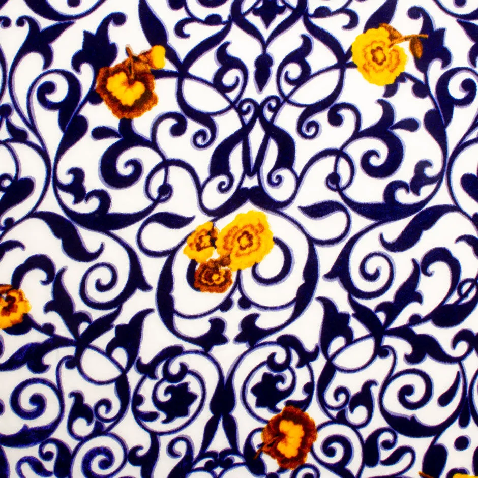 Dark Royal Blue & White Devoré Velvet