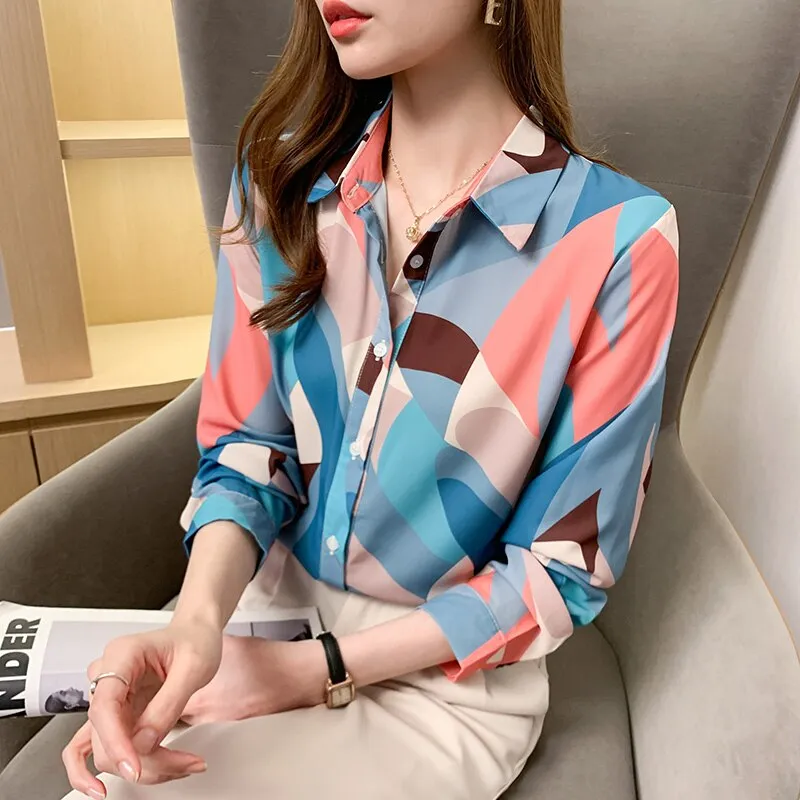 deanwangkt printing ladies shirts Women's chiffon Blouses Spring Autumn Long Sleeve Shirts Tops Blusas Mujer