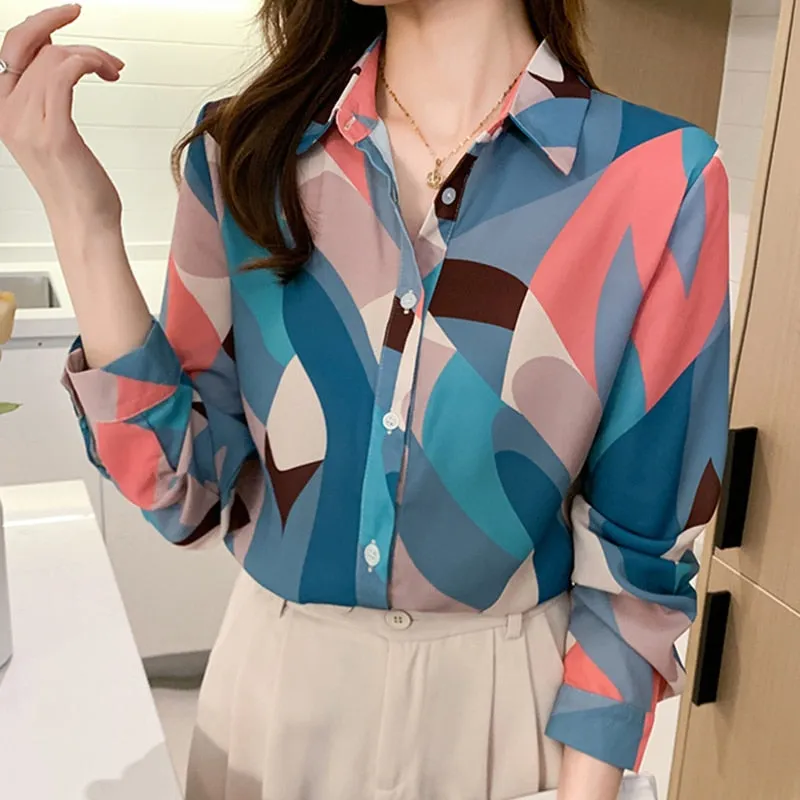 deanwangkt printing ladies shirts Women's chiffon Blouses Spring Autumn Long Sleeve Shirts Tops Blusas Mujer