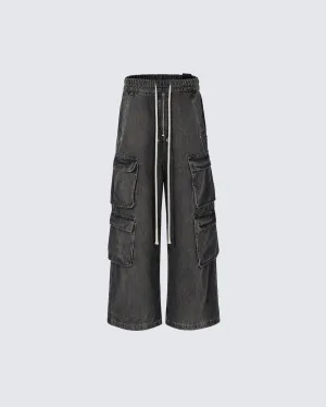 Distressed Multi-Pocket Wide-Leg Cargo Pants