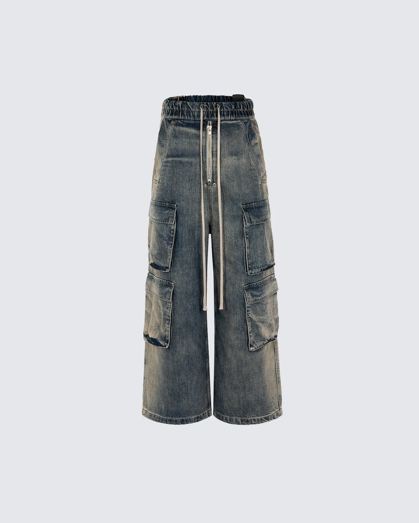 Distressed Multi-Pocket Wide-Leg Cargo Pants