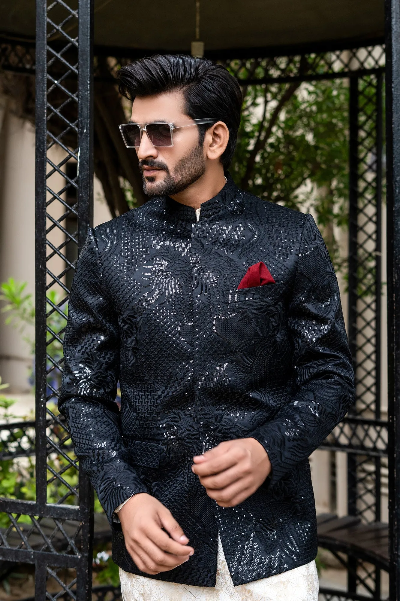 ER 2090 Black On Black Bandh Gala Prince Coat wedding