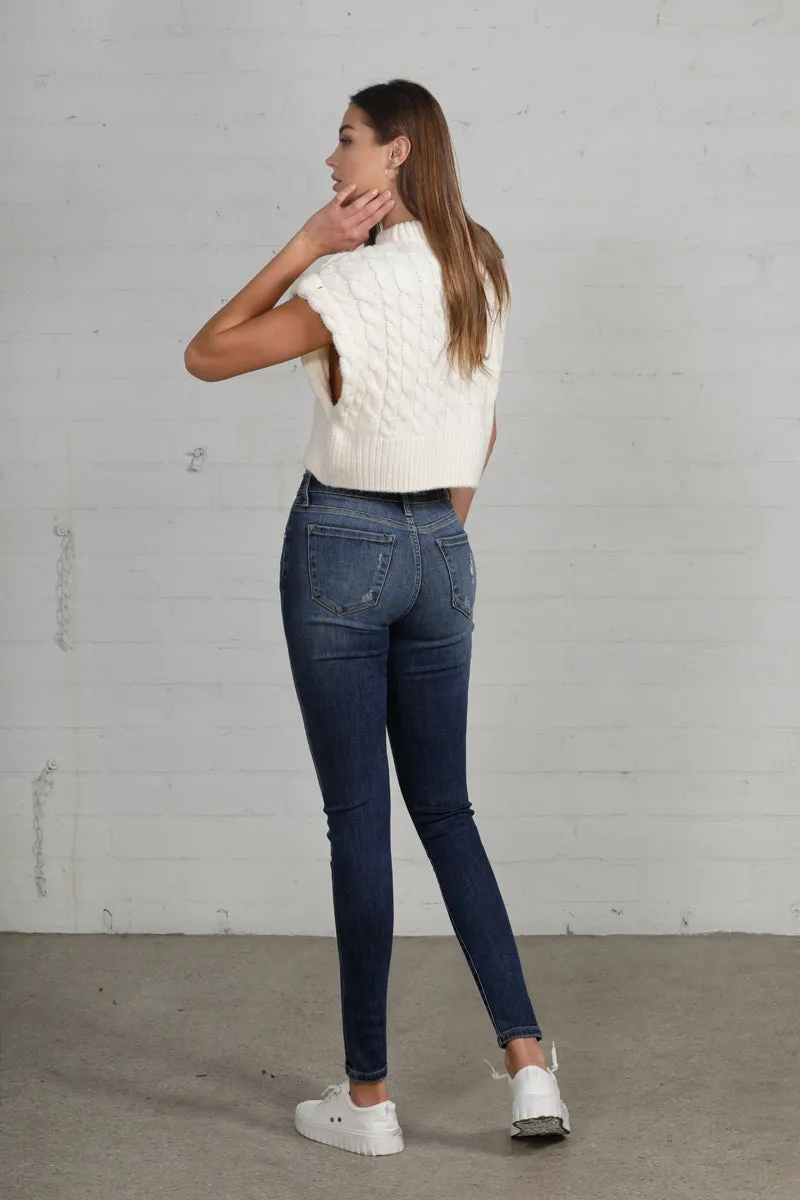 Follow the Trend Distressed Mid Rise Skinny Jeans