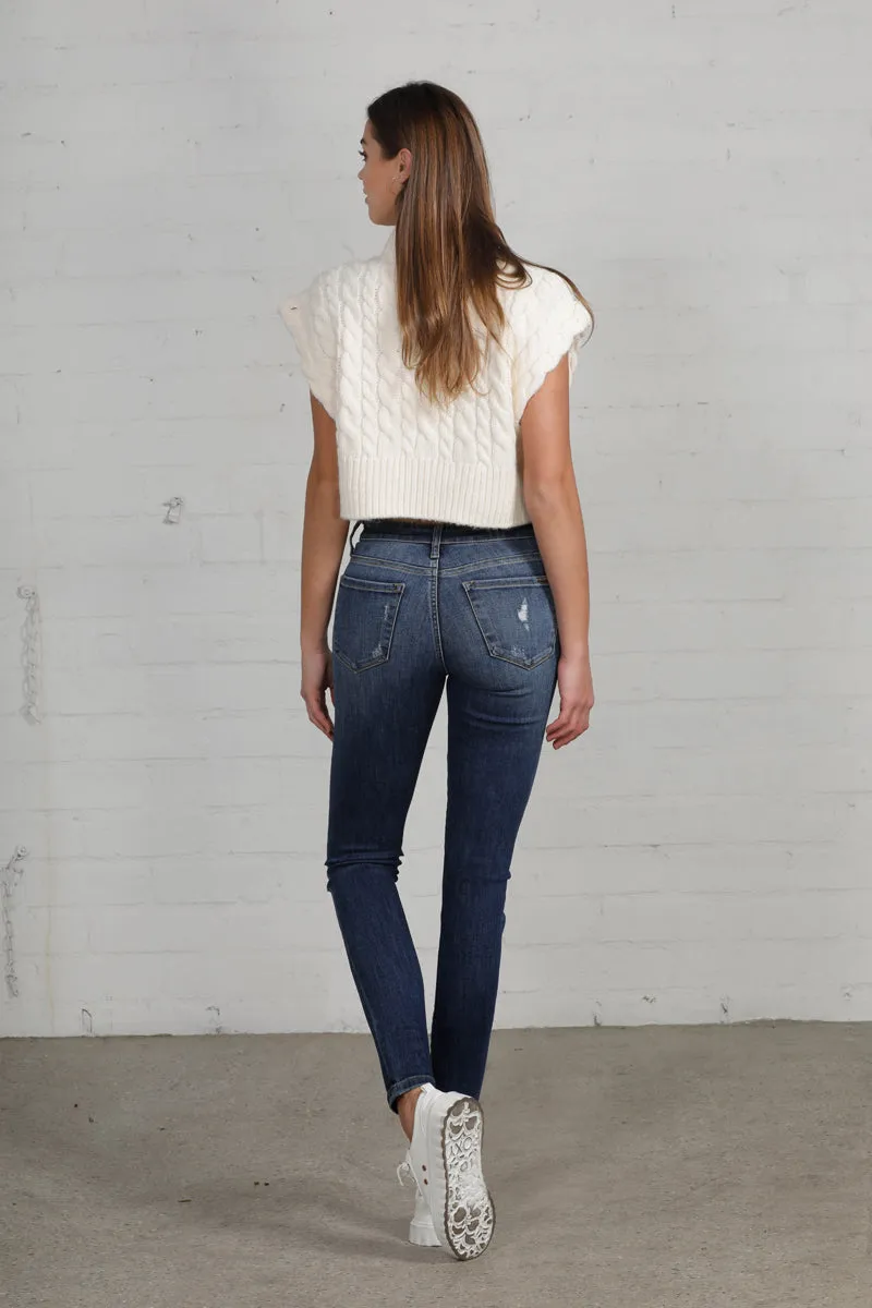 Follow the Trend Distressed Mid Rise Skinny Jeans