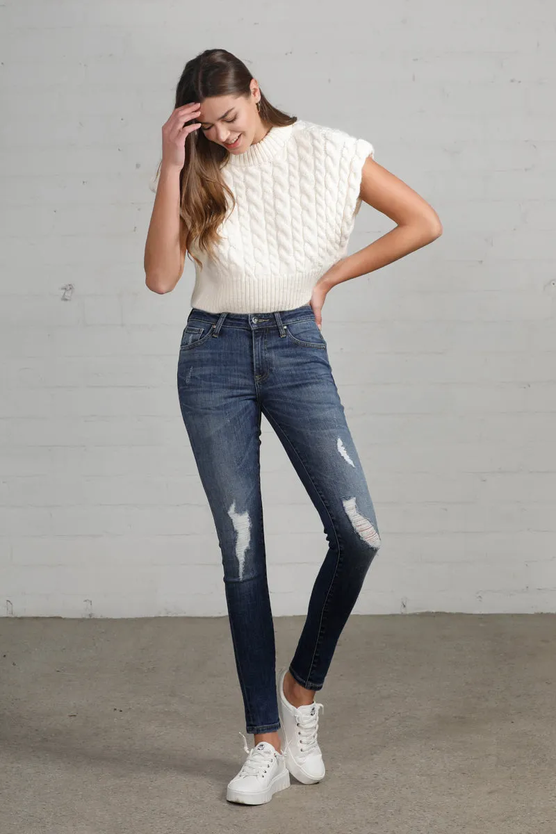 Follow the Trend Distressed Mid Rise Skinny Jeans