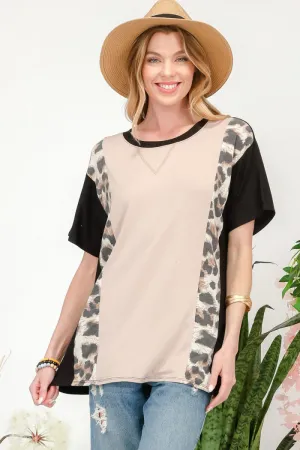 Full Size Leopard Color Block T-Shirt