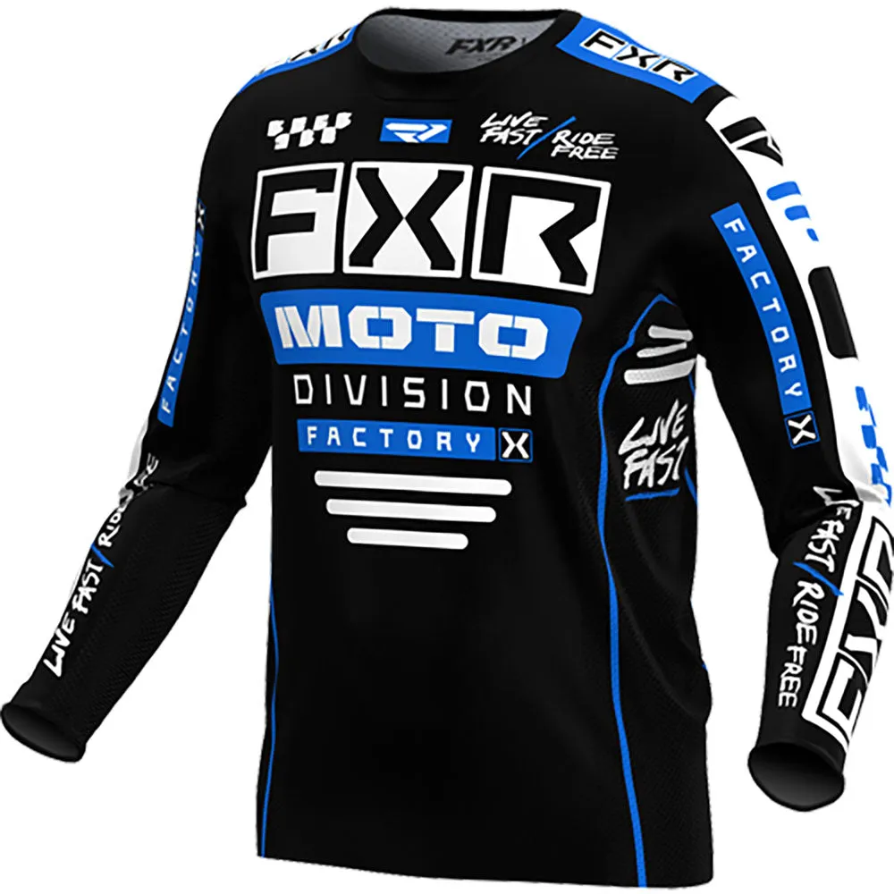 FXR  Podium Gladiator MX Jersey Lightweight Breathable Mesh Slim Fit Black Blue