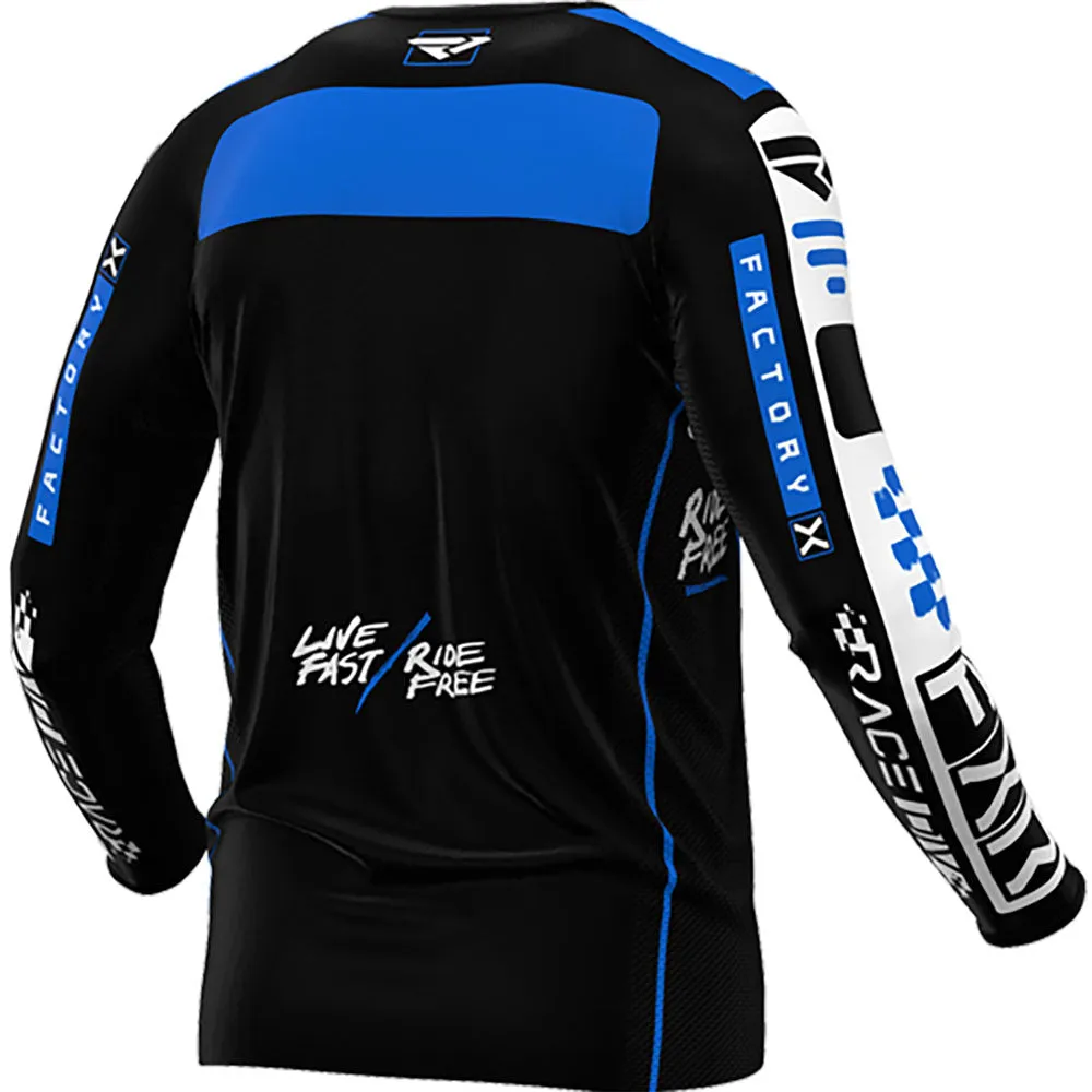 FXR  Podium Gladiator MX Jersey Lightweight Breathable Mesh Slim Fit Black Blue