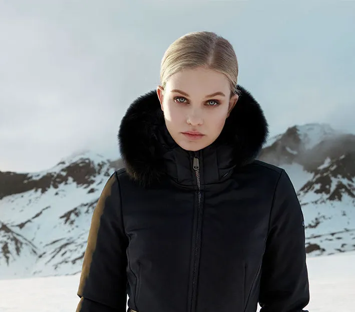 Goldbergh Giselle Black Ski Jacket with Faux Fur Trimmed Hood  and Cuffs