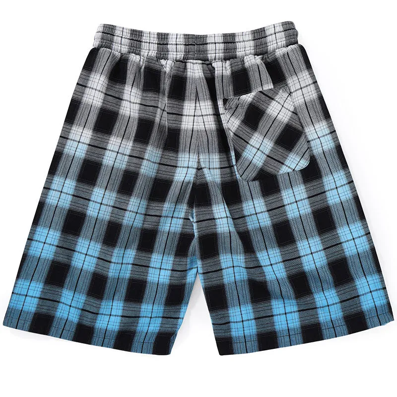 Gradient Color Block Plaid Letter Print Cotton Shorts