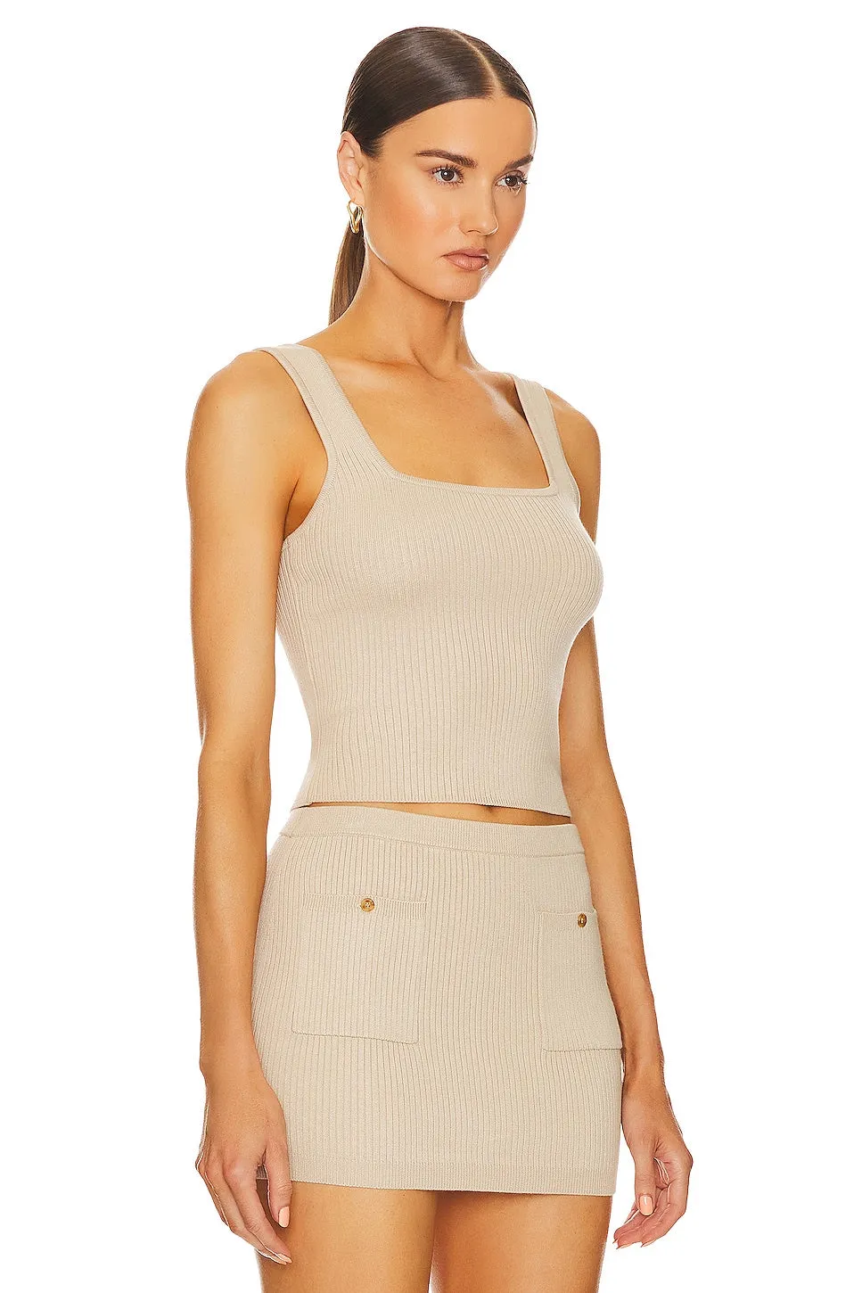 Helsa Halden Square Neck Tank, Oyster