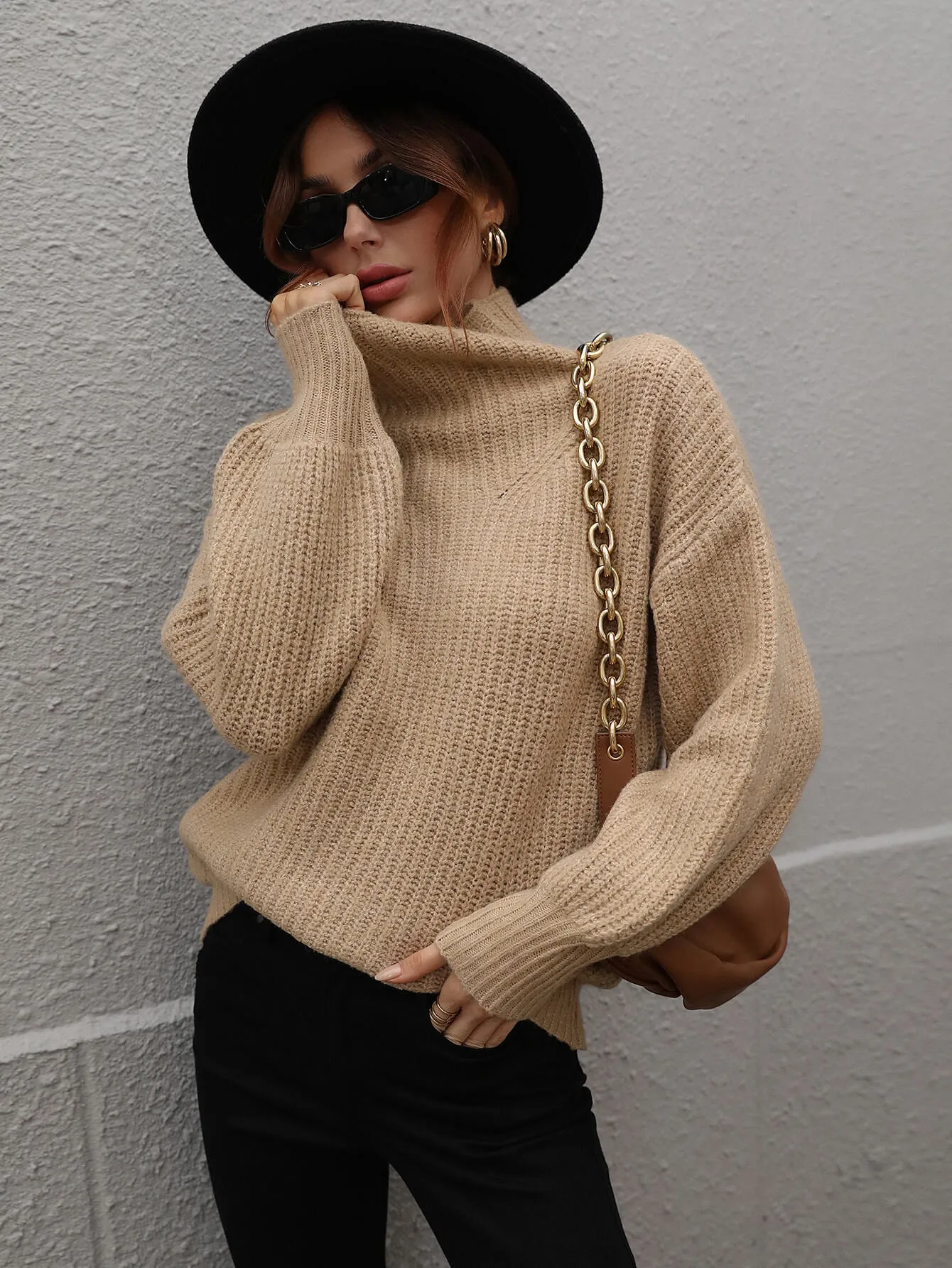 In The Thick Of It Rib-Knit Pullover Sweater in Tan, Black, White, Cream, Gray, or Green