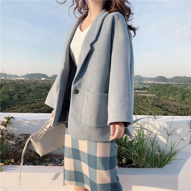 [Korean Style] Baby Tone Loose Fitted Woolen Coat