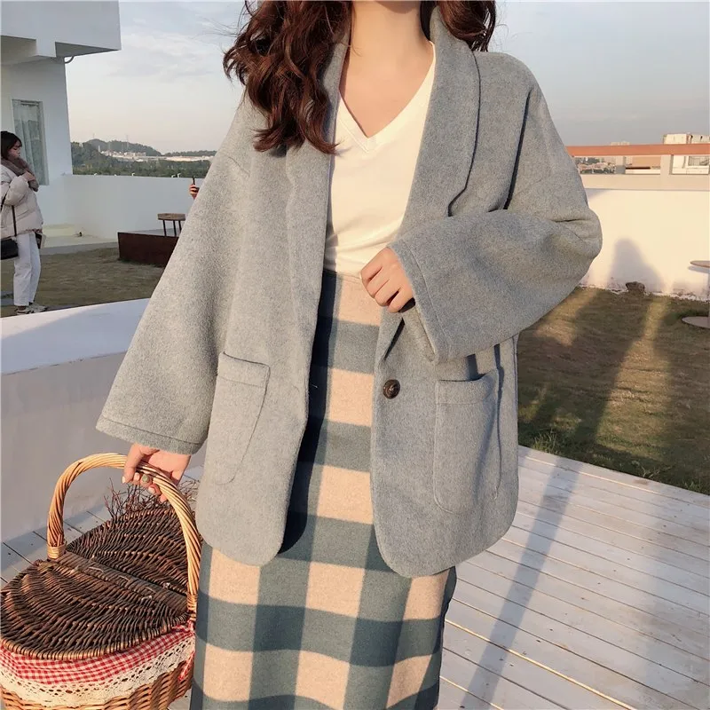 [Korean Style] Baby Tone Loose Fitted Woolen Coat