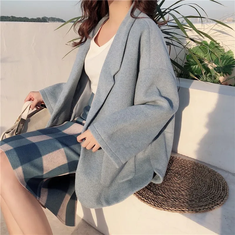 [Korean Style] Baby Tone Loose Fitted Woolen Coat