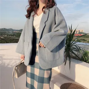 [Korean Style] Baby Tone Loose Fitted Woolen Coat