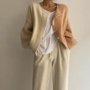 [Korean Style] Bicolor Patch Cardigan Knit Top