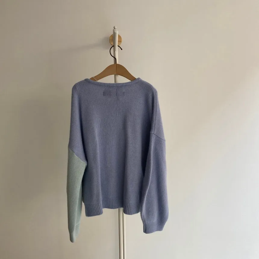 [Korean Style] Bicolor Patch Cardigan Knit Top