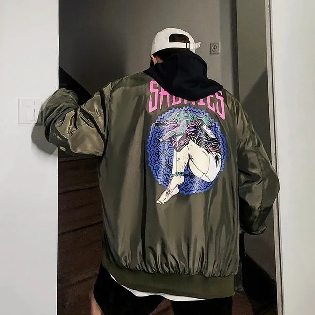 [Korean Style] Cartoon Back-Printing Bomber Jacket