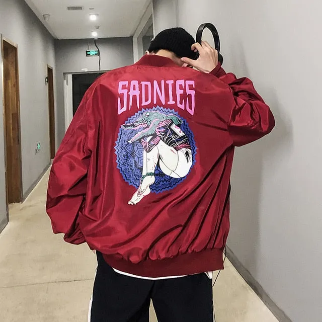 [Korean Style] Cartoon Back-Printing Bomber Jacket