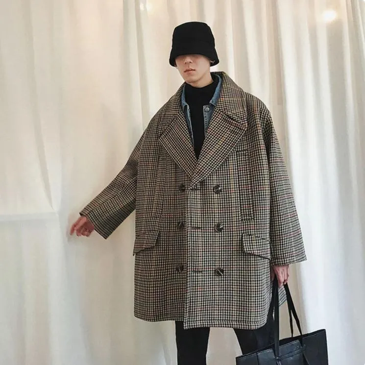 [Korean Style] Diny Plaid Woolen Oversized Jackets