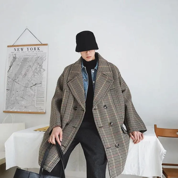 [Korean Style] Diny Plaid Woolen Oversized Jackets