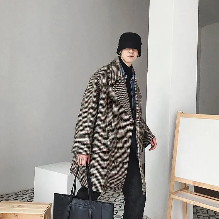 [Korean Style] Diny Plaid Woolen Oversized Jackets