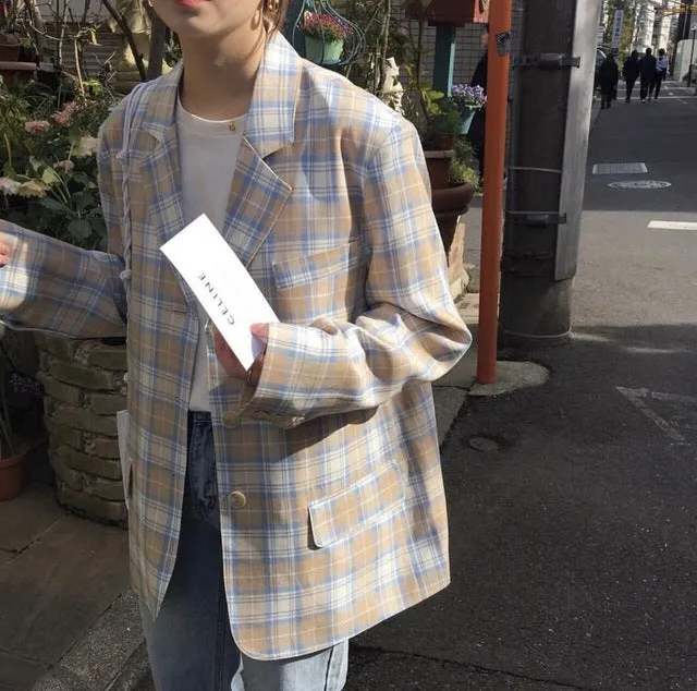 [Korean Style] Irean Vintage Style Plaid Blazer