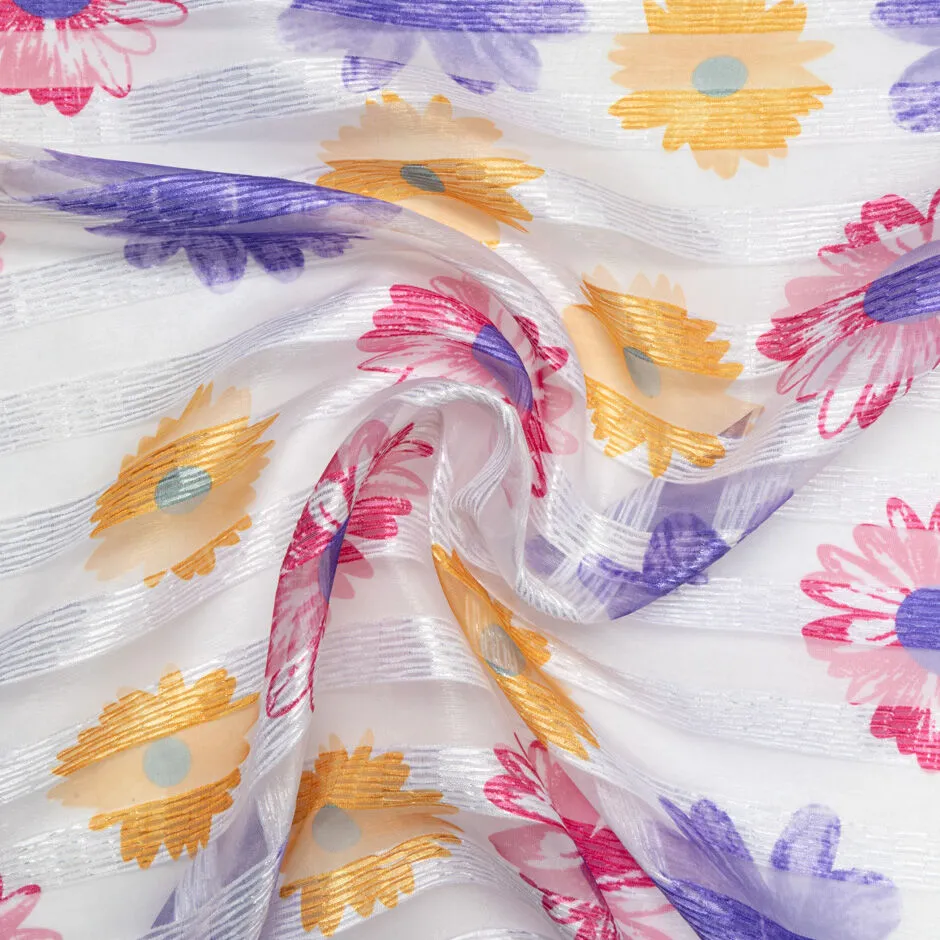 Lavender, Yellow & Pink Floral Sheer Organza