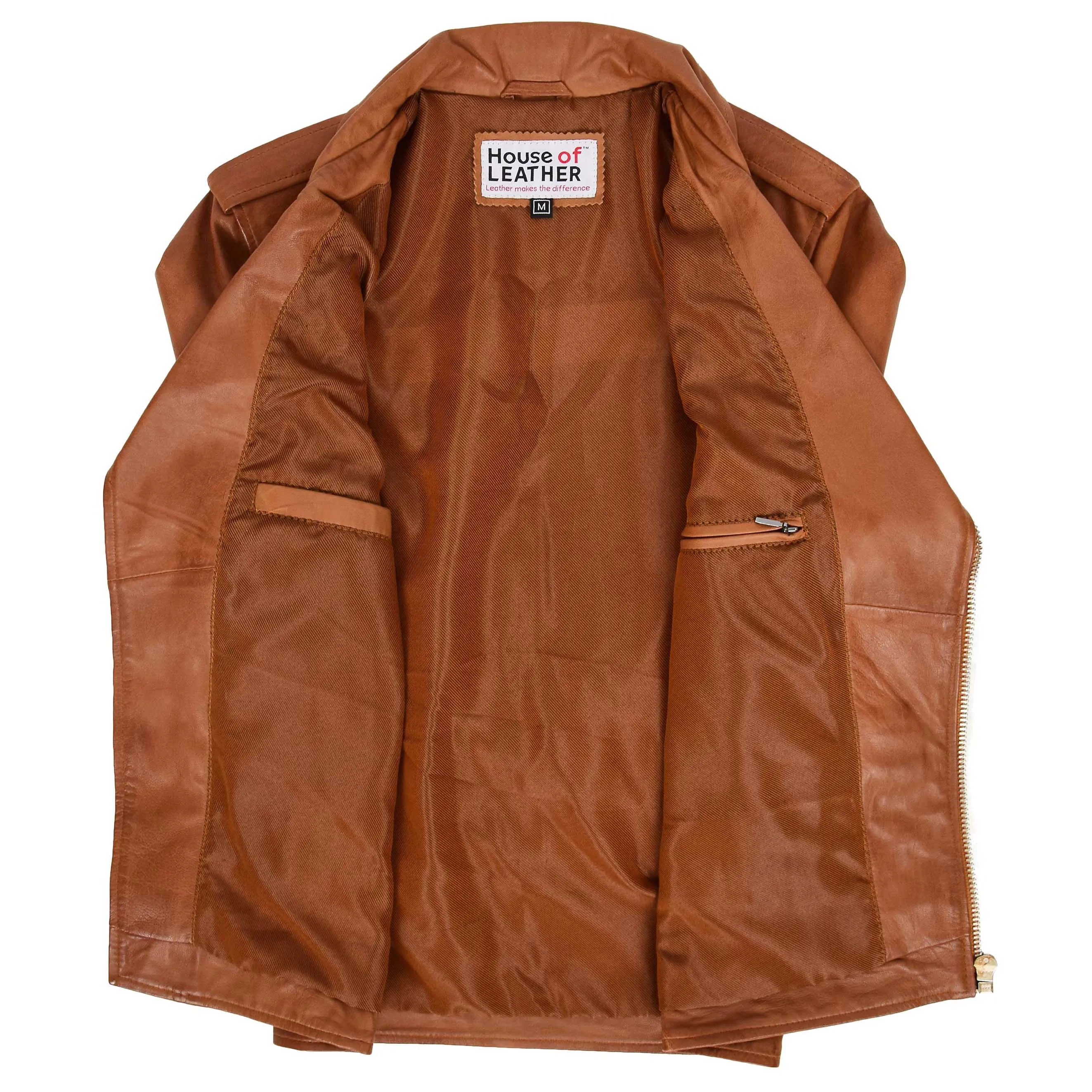 Mens Leather Biker Jacket Brando Style Johnny Tan