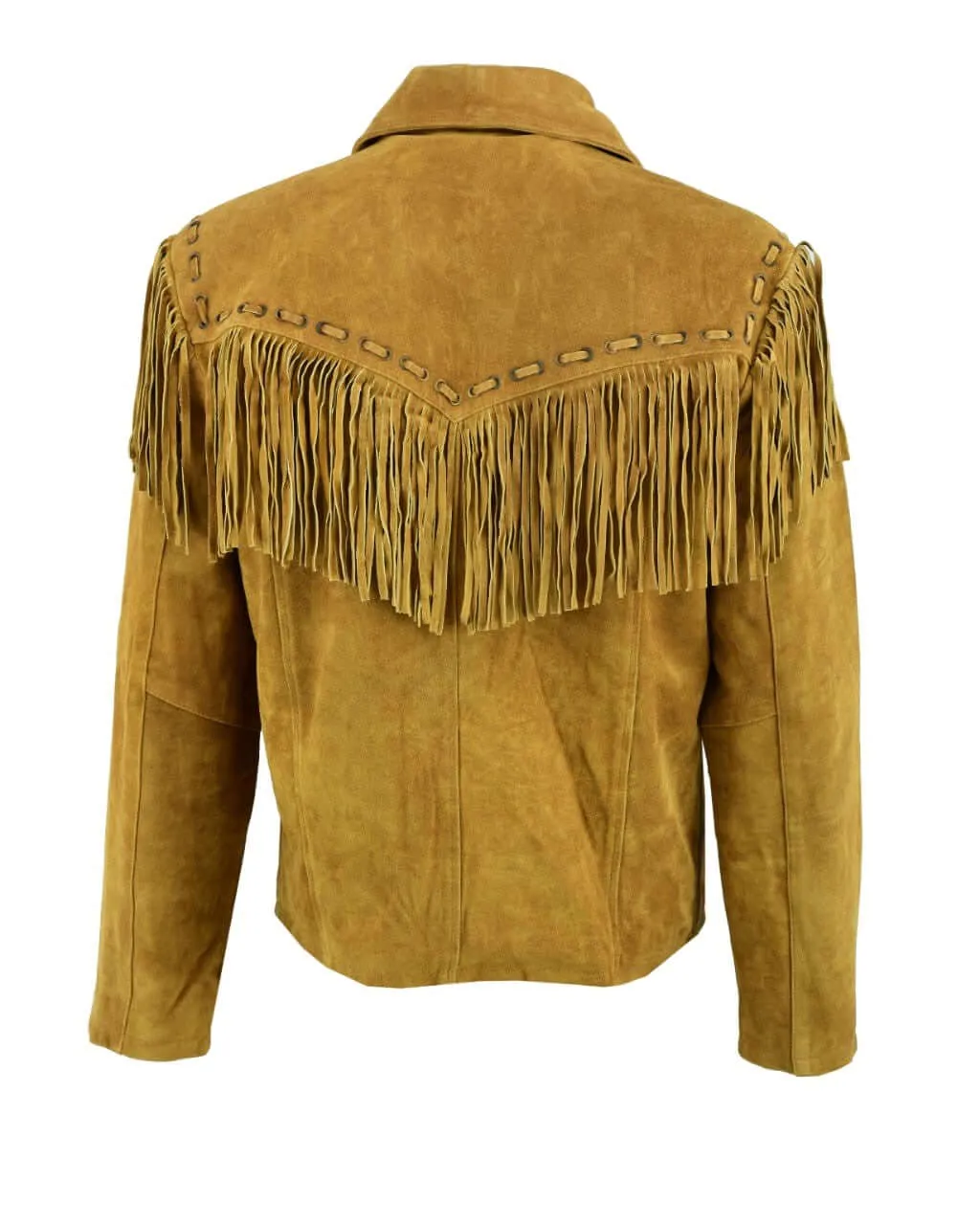 Mens New Native American Western Brown Suede Leather Jacket Fringe Tassels